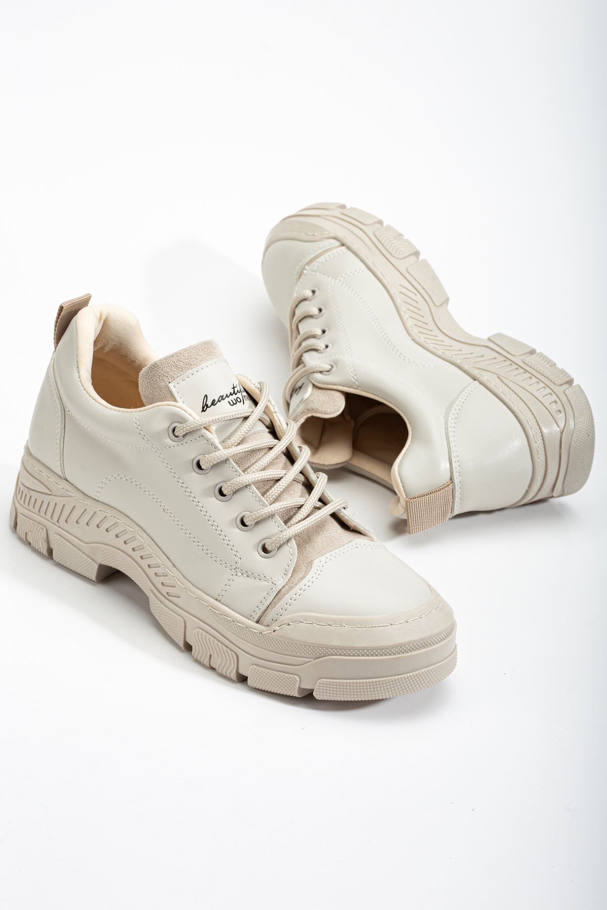 Peqas Bej Kadın Sneaker Günlük Ayakkabı