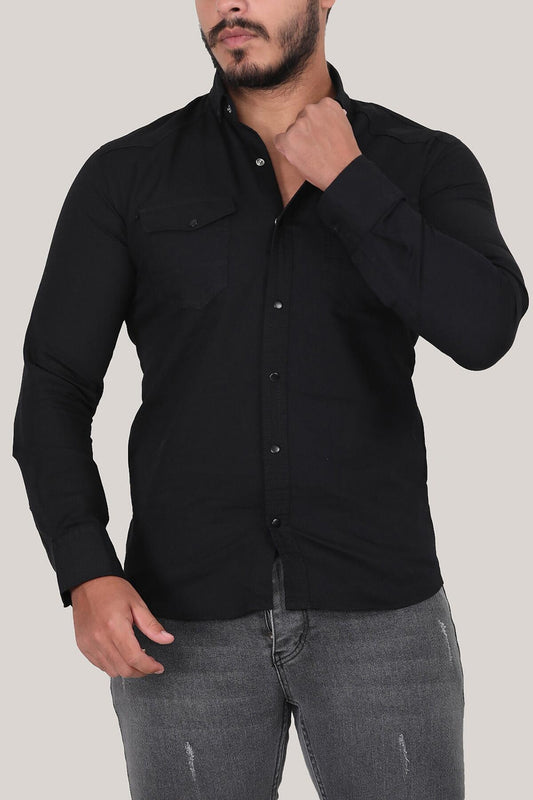 Erkek Uzun Kol Cepli Gömlek Siyah