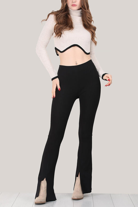 Kadın İspanyol Paça Yırtmaçlı Tayt Siyah