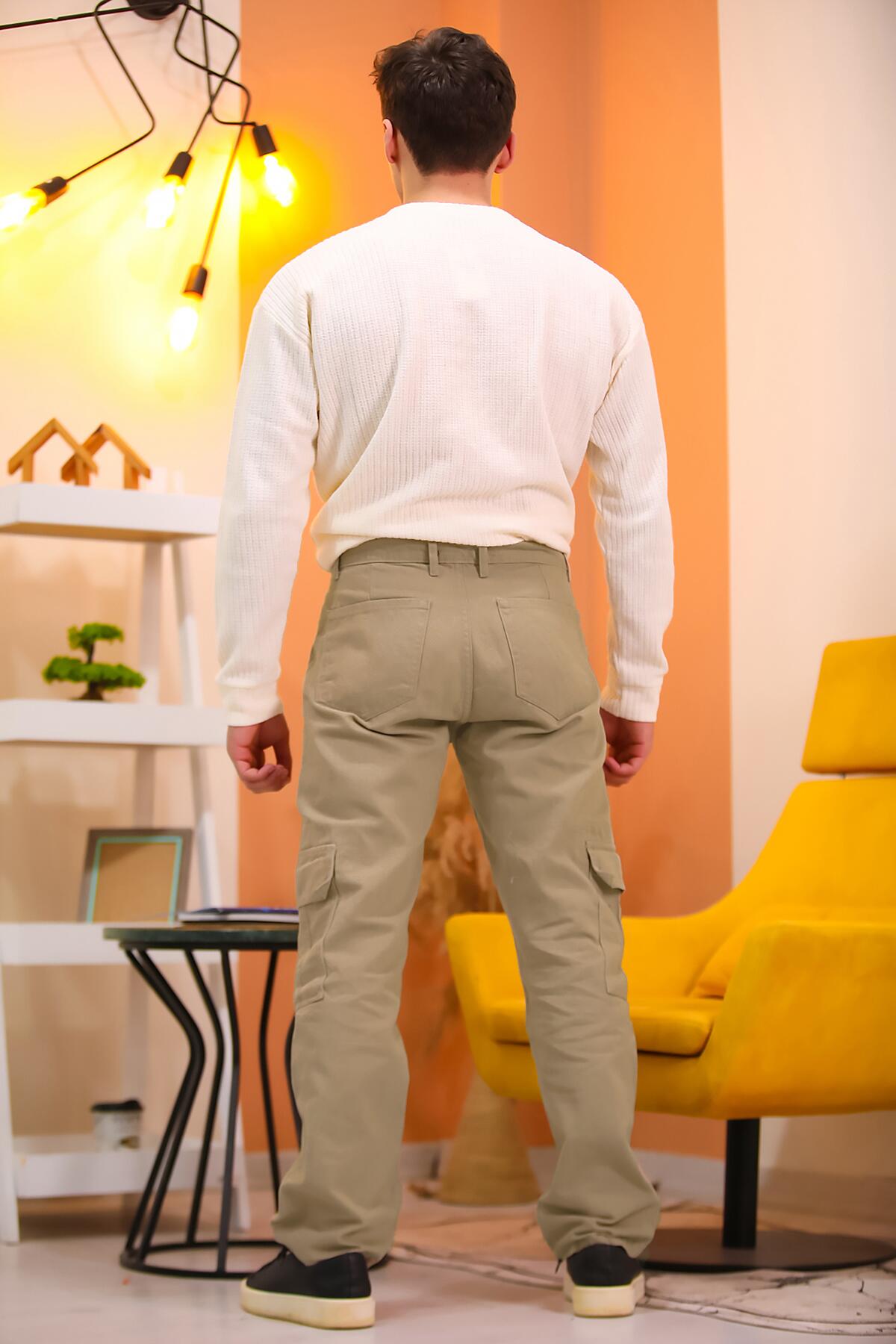 Erkek Kargo Cepli Boru Paça Kot Pantolon