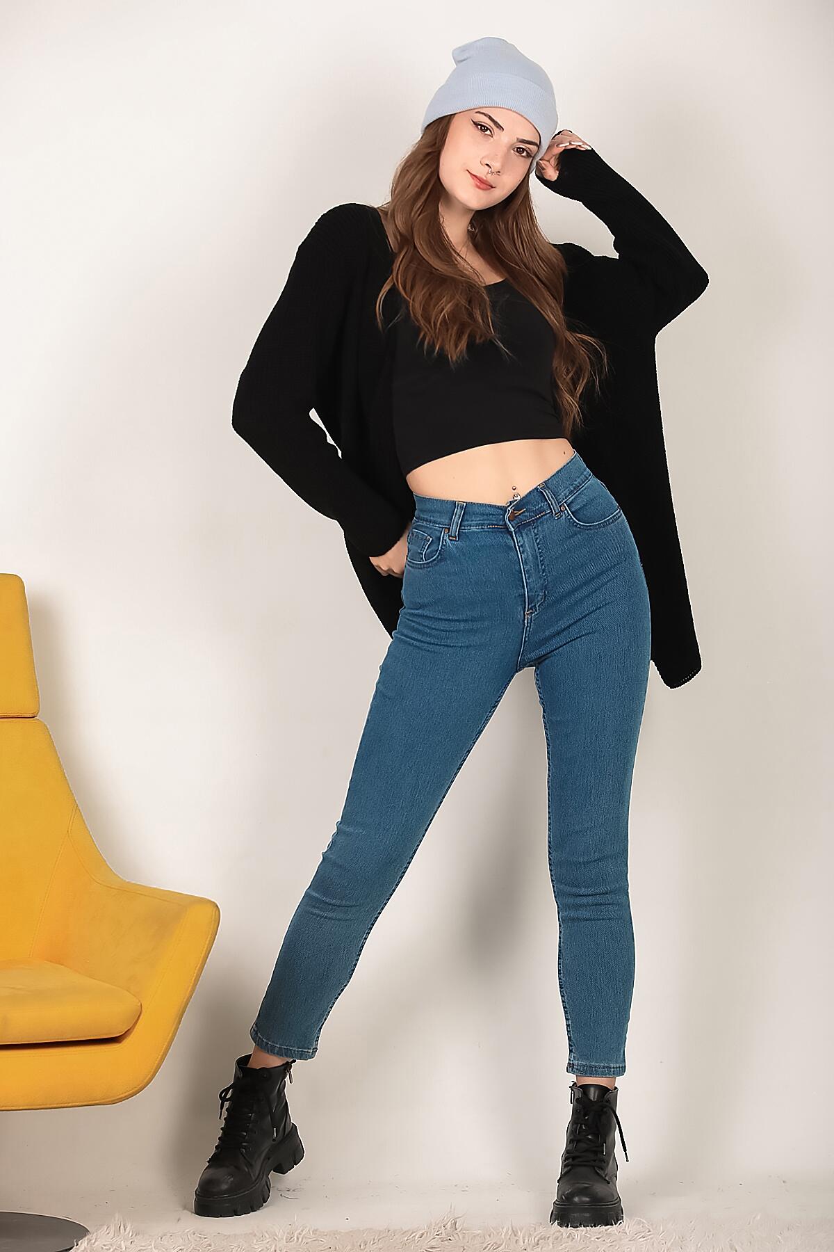 Kadın Likralı Mom Jeans Pantolon