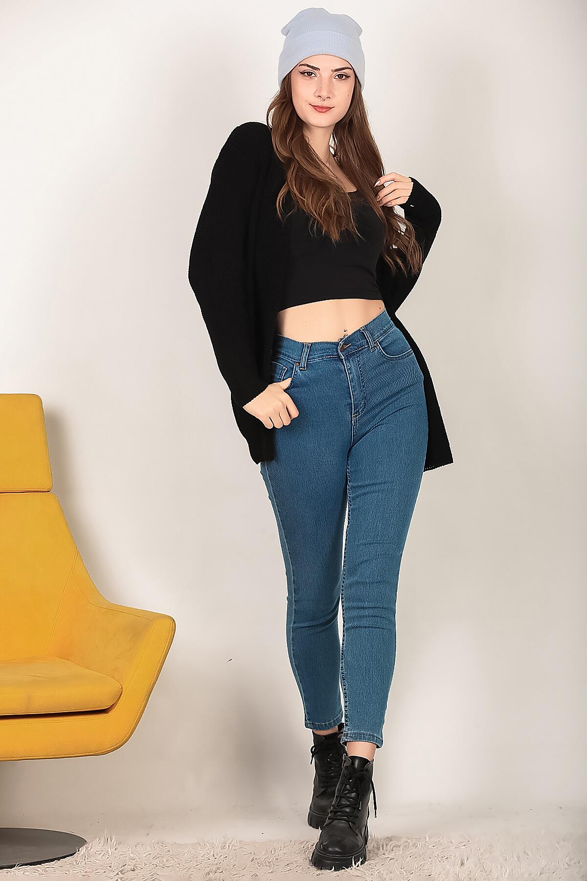 Kadın Likralı Mom Jeans Pantolon