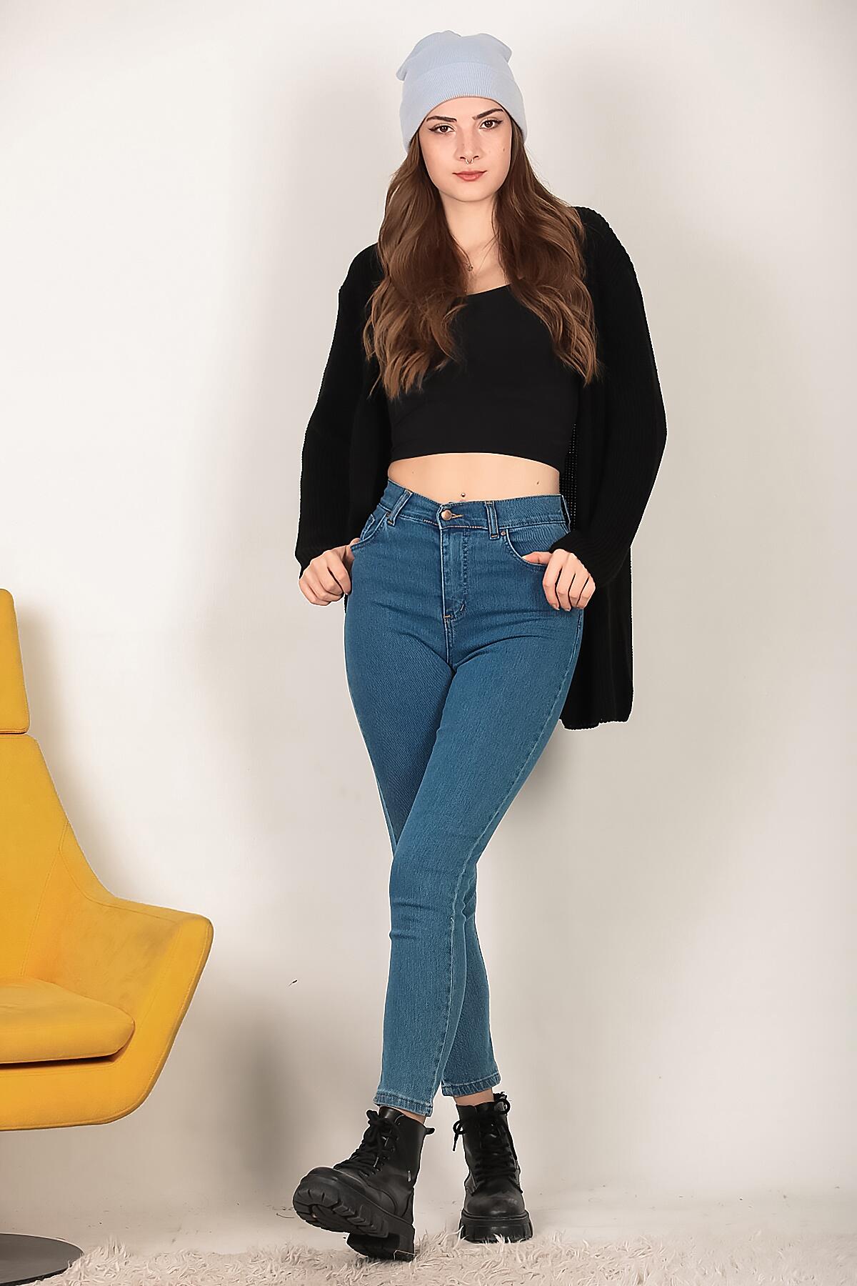 Kadın Likralı Mom Jeans Pantolon
