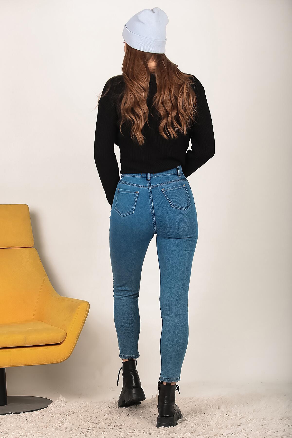 Kadın Likralı Mom Jeans Pantolon