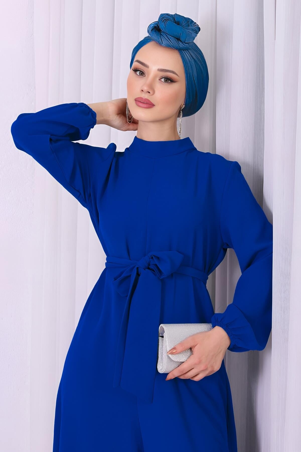 Kadın Yarım Balıkçı Yaka Tulum Saks