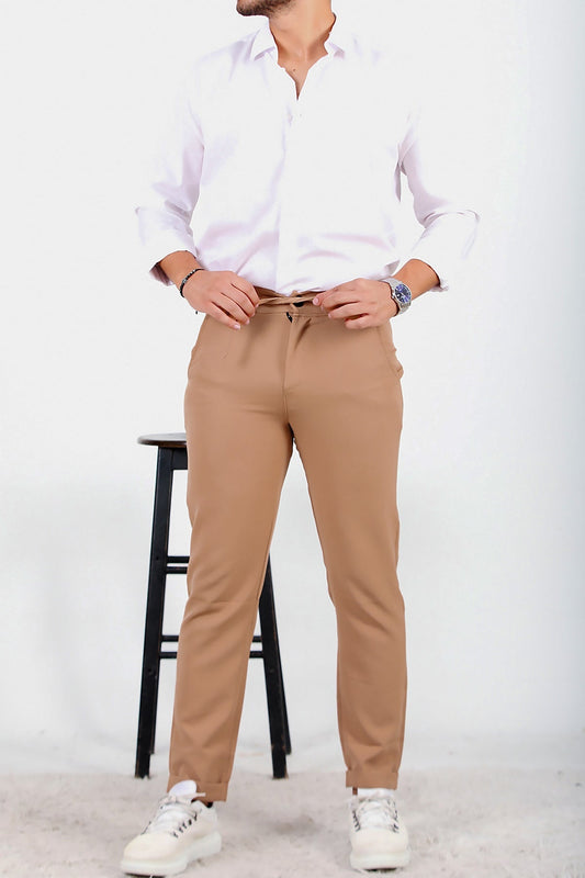 Erkek Duble Paça Pantolon Açık Kahverengi