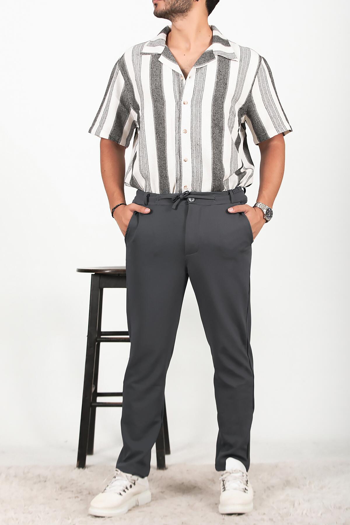Erkek Düğmeli Jogger Pantolon Füme