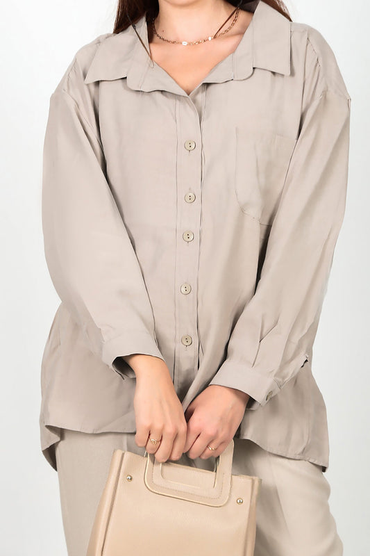 Kadın Oversize Gömlek Taş