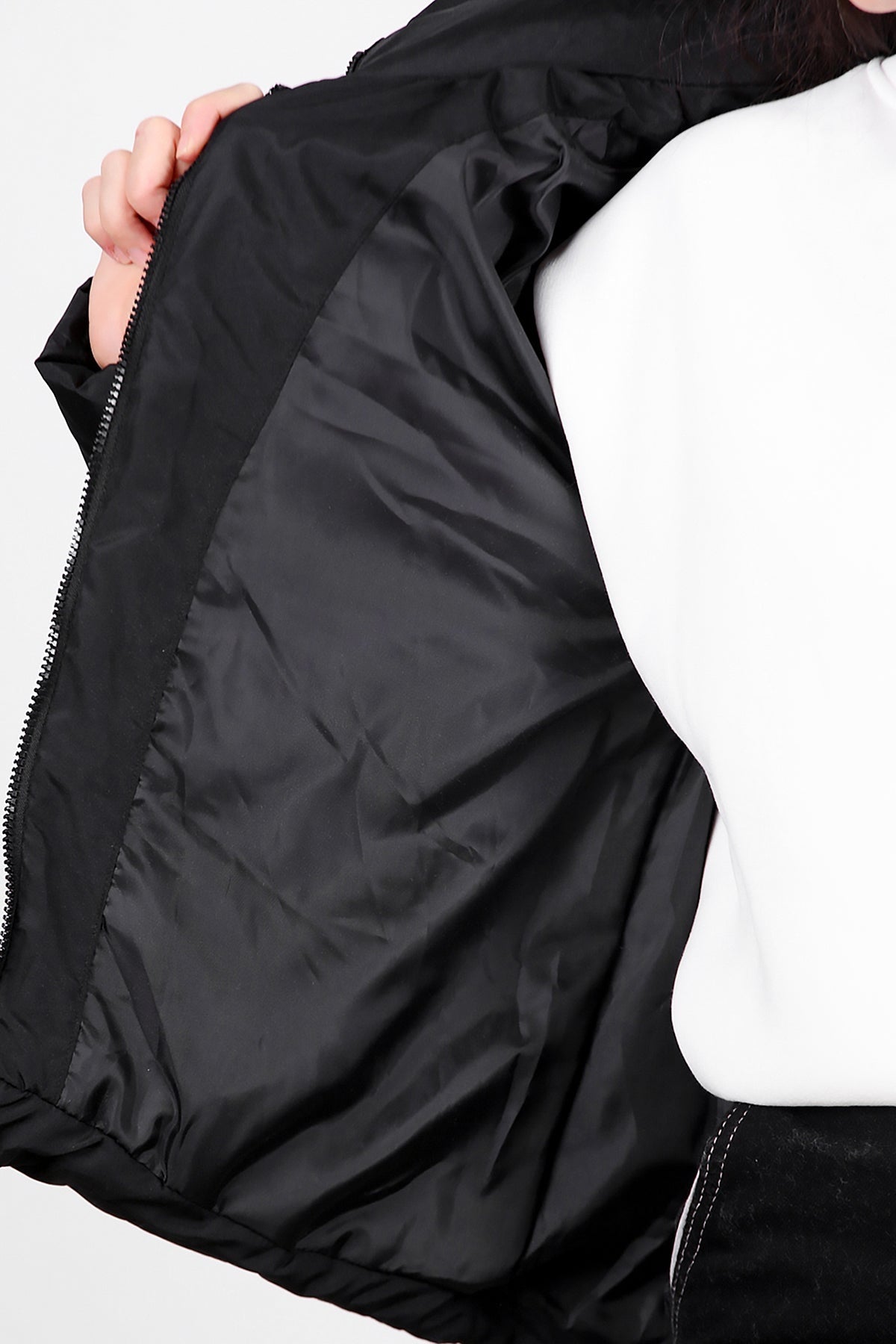 Overshort Kadın Oversize Kısa Mont Siyah Siyah