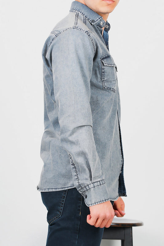 Erkek Yıkamalı Kot Gömlek Lacivert Lacivert