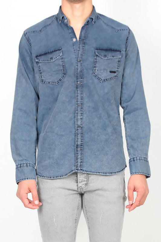 Erkek Yıkamalı Kot Gömlek Kot Kot