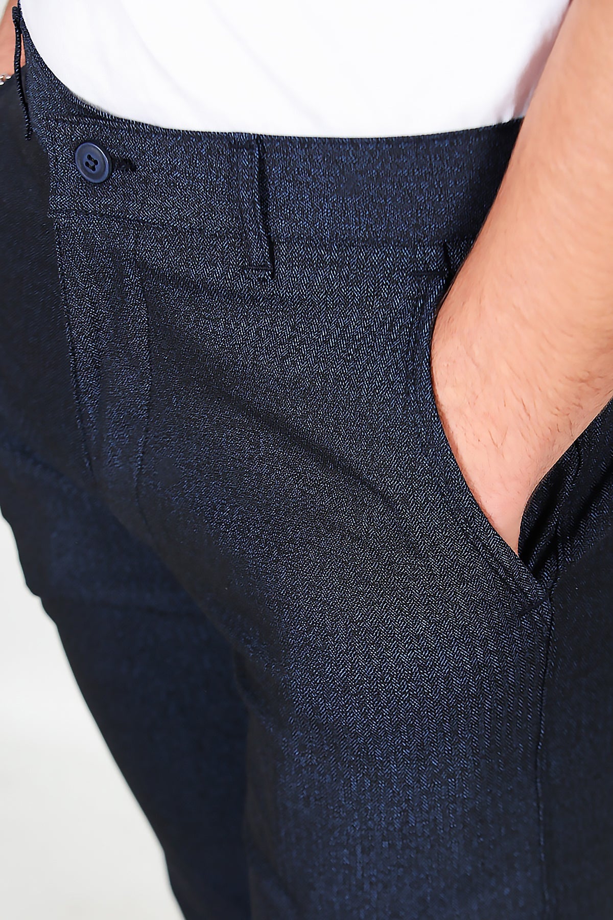 Erkek Balık Sırtı Desen Kumaş Pantolon Lacivert Lacivert