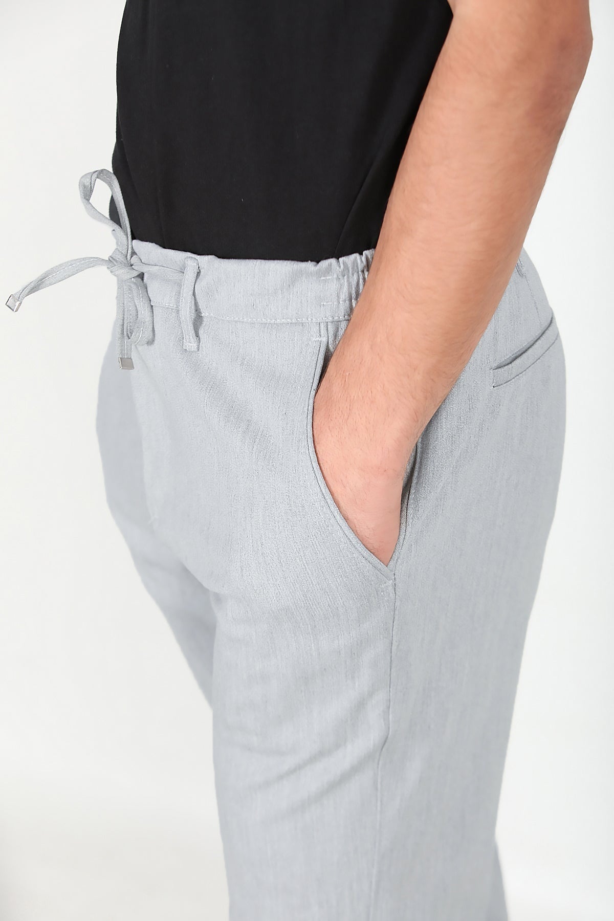 Erkek Bel Lastikli Kumaş Pantolon Gri Gri