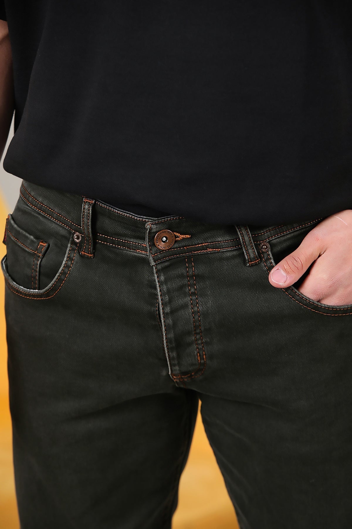 Erkek Slim Likralı Kot Pantolon Kahverengi