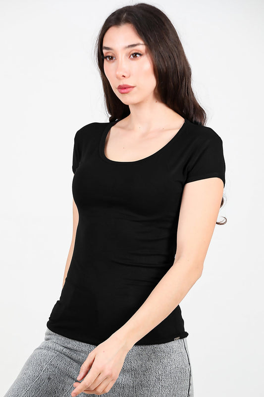 Kadın Oval Yaka T-Shırt Siyah