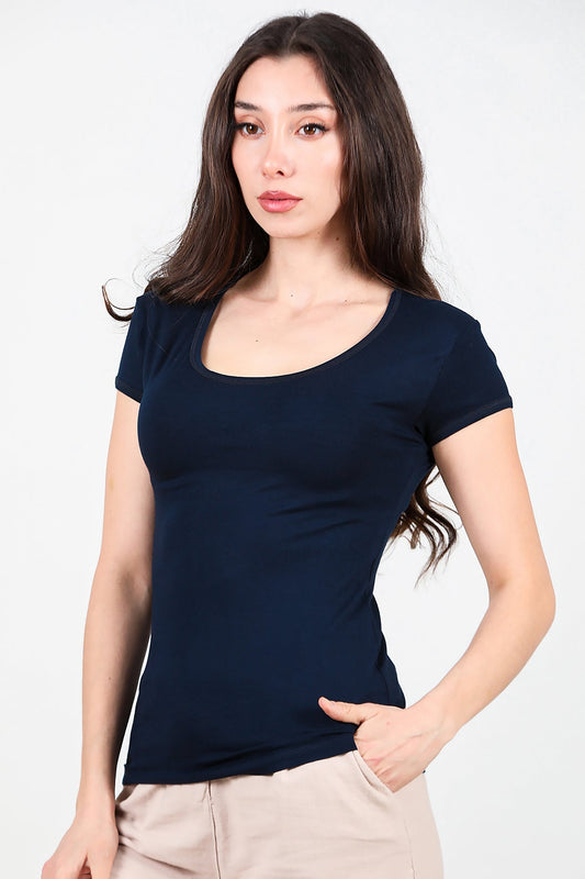 Kadın Oval Yaka T-Shırt Lacivert