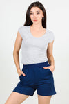 Kadın Cepli Penye Şort Lacivert