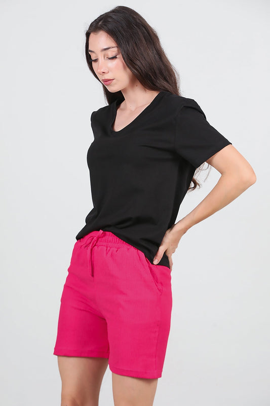 Kadın Cepli Bürümcük Şort Pembe