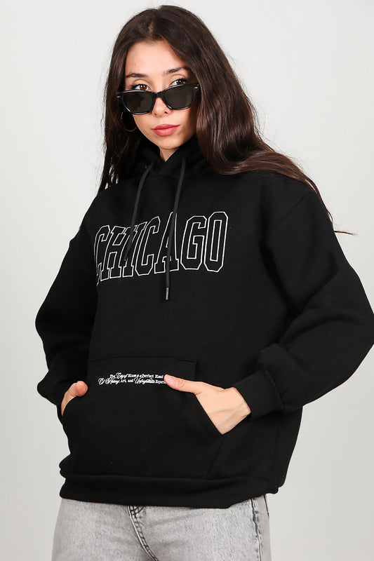 Kadın Kapüşonlu Sweat Siyah