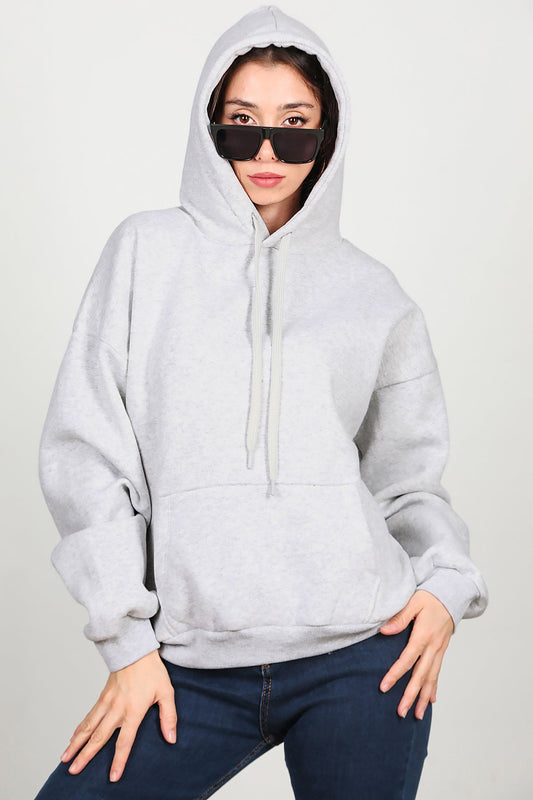 Kadın Kapşonlu Sweat Gri