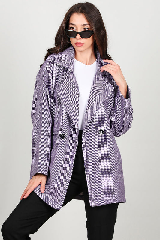 Kadın Kısa Kaşe Kaban Mor