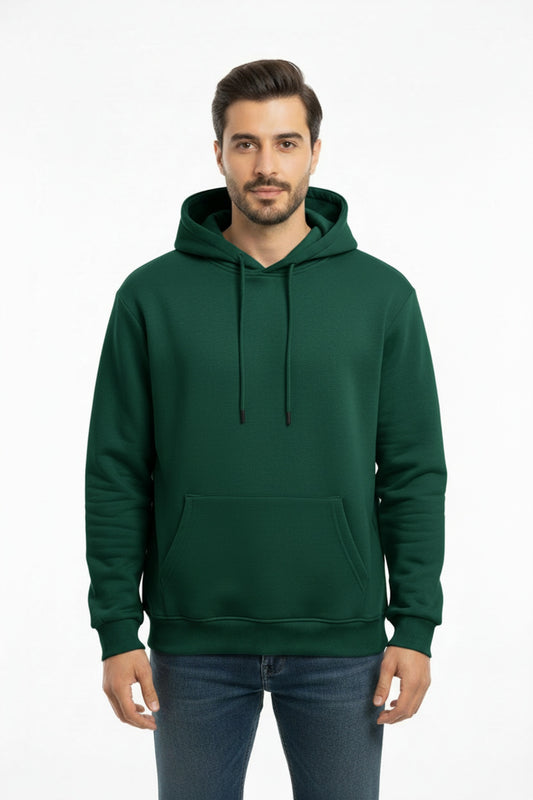 Erkek Kapşonlu İçi Polarlı Sweat Zümrüt