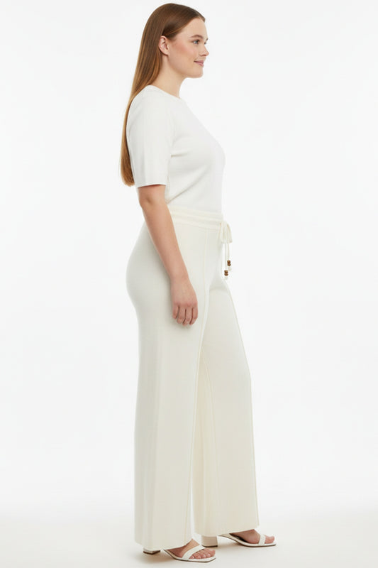 Kadın Triko Çimalı Pantolon Krem