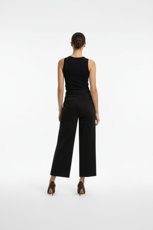 Kadın Önü Pileli Tokalı Bol Pantolon Siyah