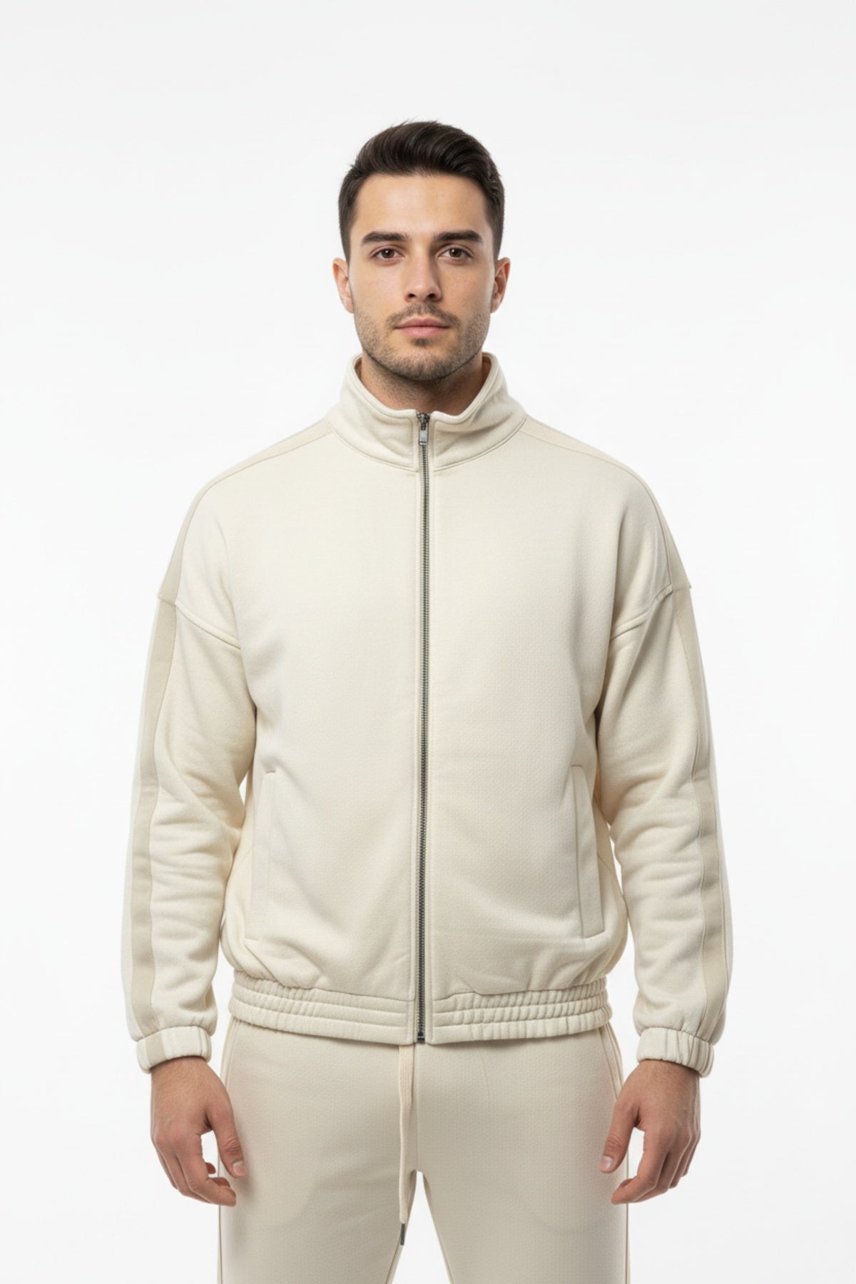 Erkek Kolları Şeritli Ceket Taş