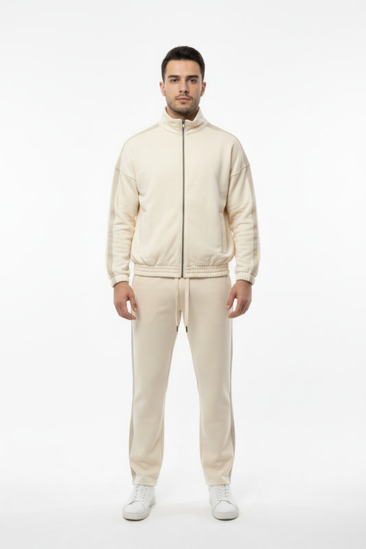 Erkek Yanları Şeritli Paça Stoperli Eşofman Taş