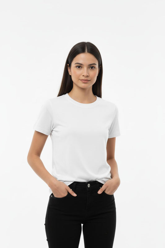 Kadın Bisiklet Yaka Bady Tshırt Ekru