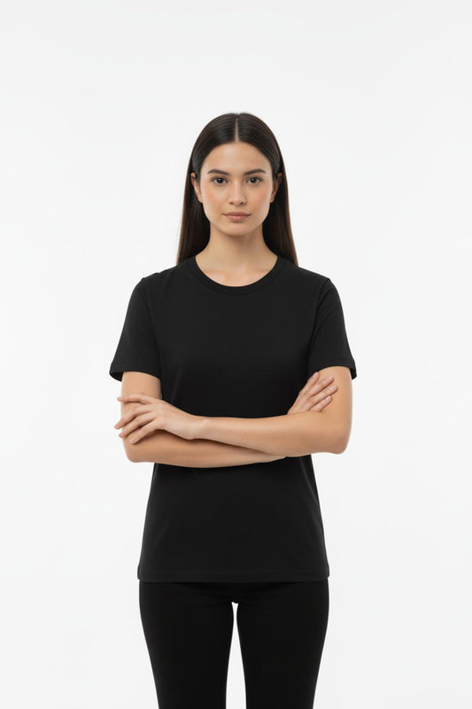 Kadın Bisiklet Yaka Bady Tshırt Siyah