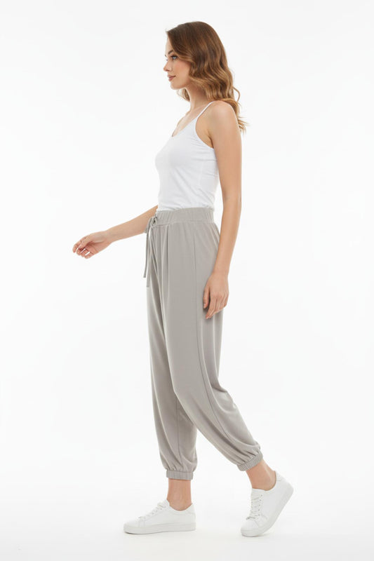 Kadın Paça Lastikli Viskon Şalvar Gri
