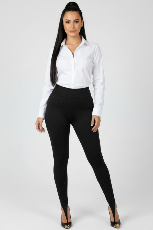 Kadın Parmak Geçmeli Taşlı Tayt Siyah