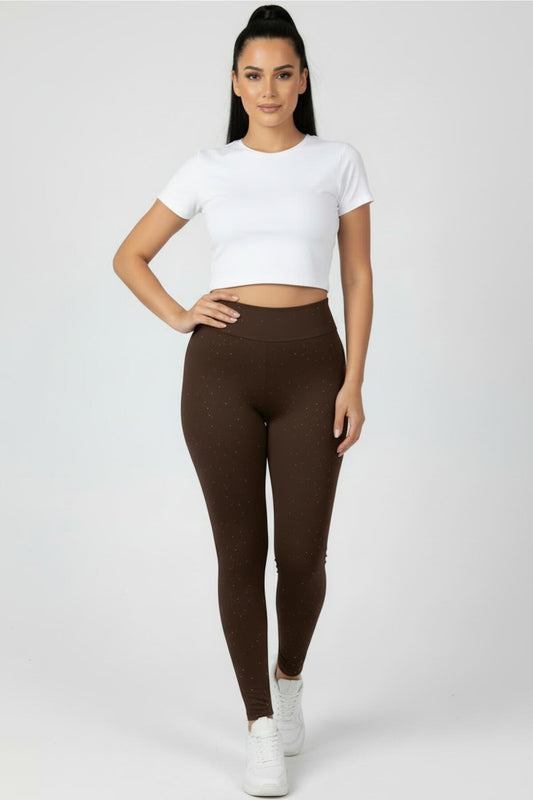 Kadın Taşlı Tayt Kahverengi