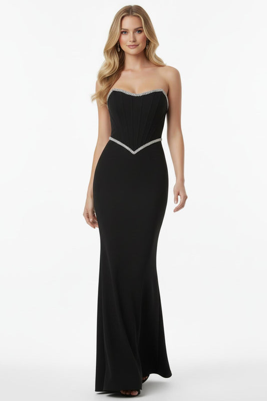 Kadın Taş İşlemeli Uzun Dabl Abiye Siyah