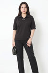 Büyük Beden Kolları İncili Yakalı Bluz Siyah