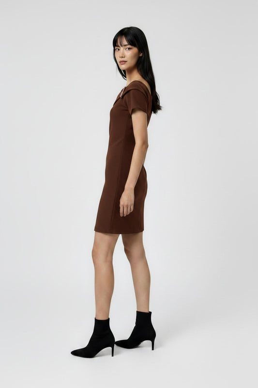 Kadın Ottoman İğne Tokalı Elbise Kahverengi