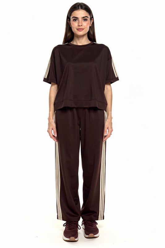 Kadın Şerit Detay Kısa Kol Takım Siyah