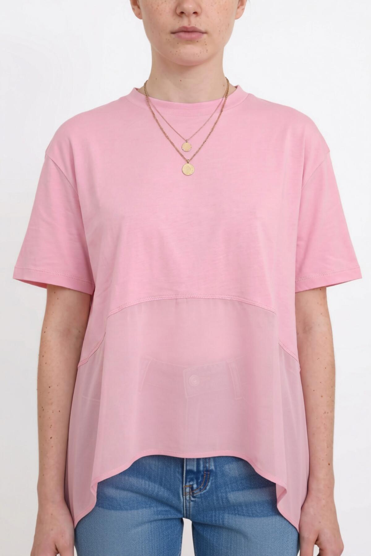Kadın Tencel Garnili Bluz Pembe