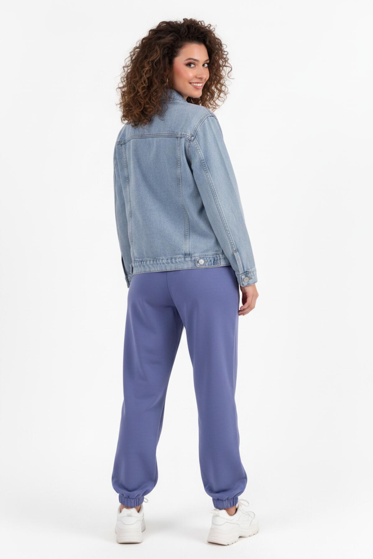 Kadın Oversize Kot Ceket Açık Gri