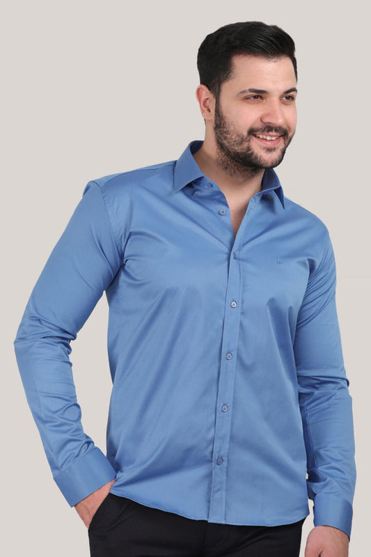 Erkek Saten Gömlek Mavi