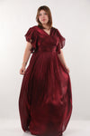 Büyük Beden Kol Detay Uzun Abiye Bordo
