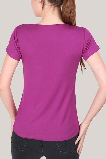 Kadın V Yaka T-shirt Mürdüm