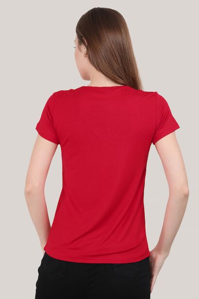 Kadın V Yaka T-shirt Kırmızı