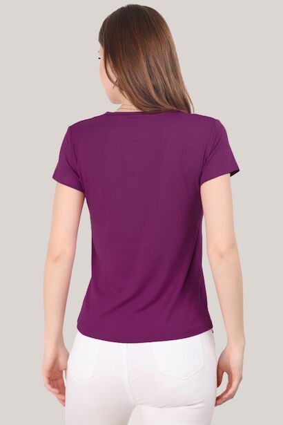Kadın V Yaka T-shirt Mor