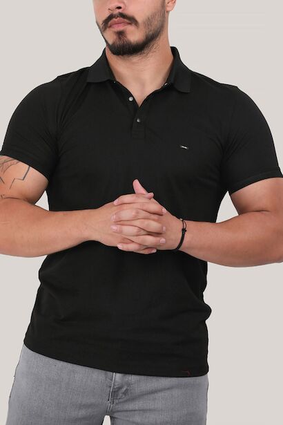 Erkek Polo Yaka T-shirt Siyah