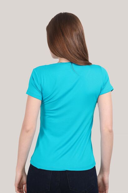 Kadın V Yaka T-shirt Mavi