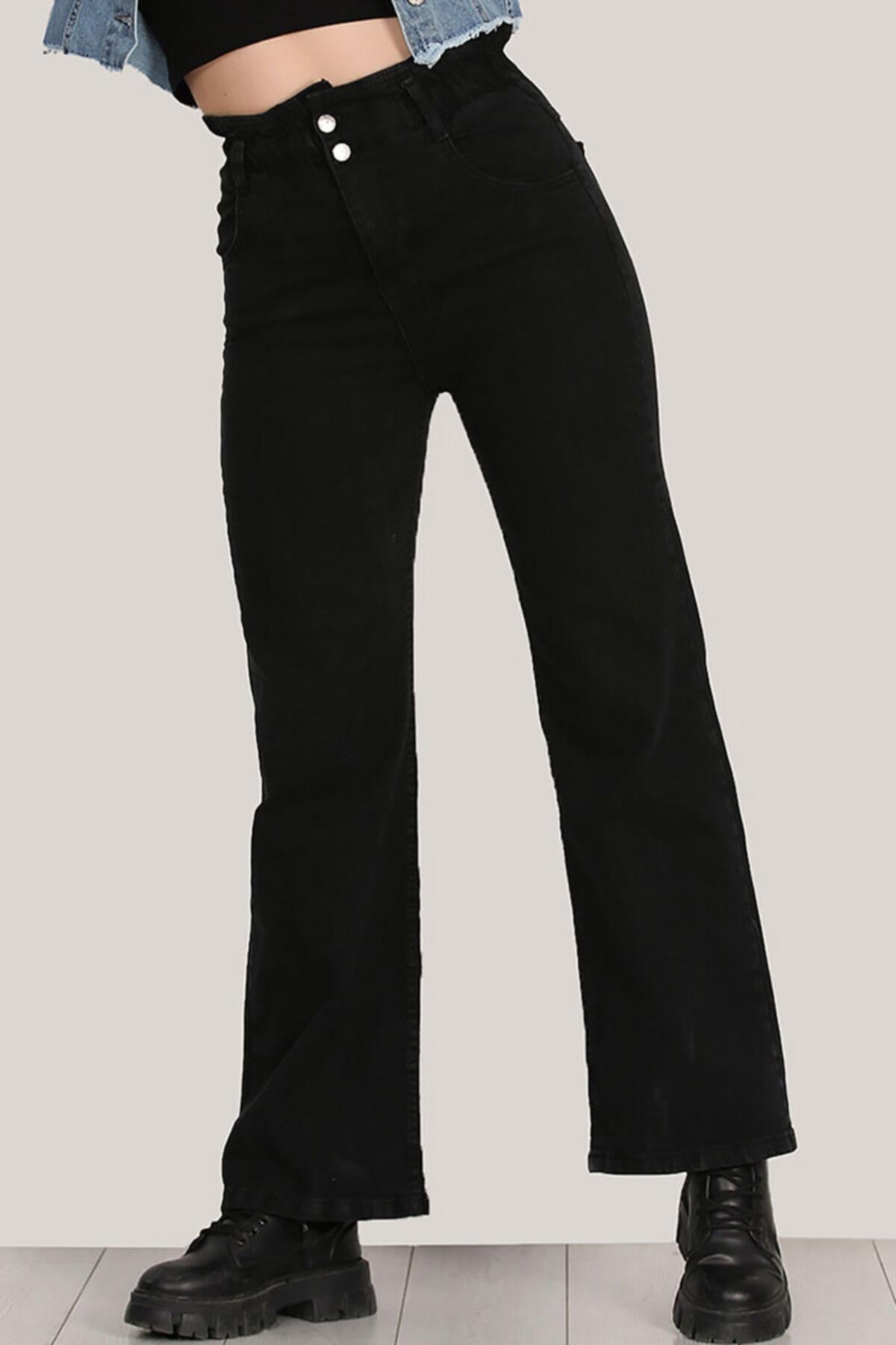 Brownflow Kadın Bol Paça Kot Pantolon Siyah