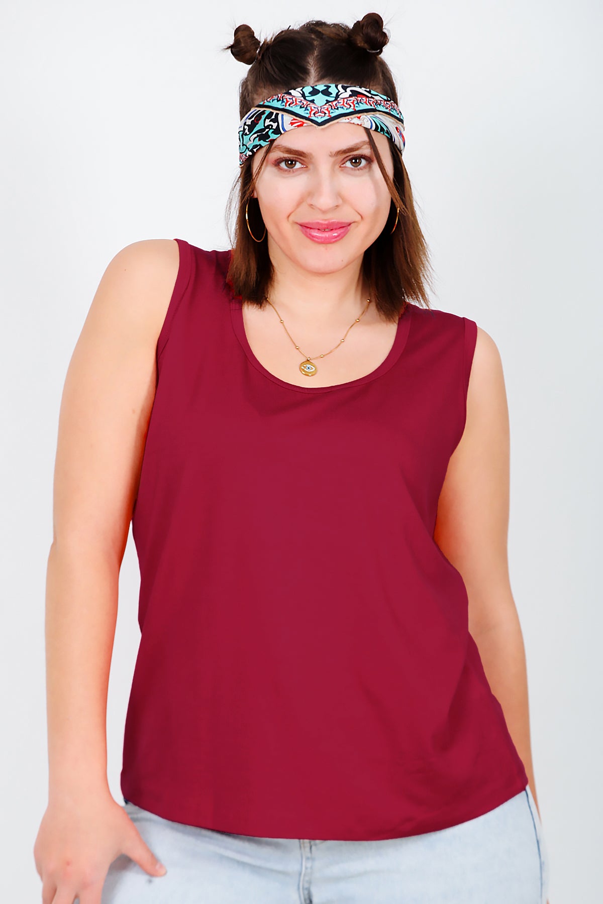 Büyük Beden Askılı T-shirt Bordo